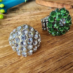 Two Macy's Stretch Rings with glass crystals NWOT